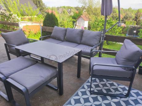Meble ogrodowe metalowe - sofa 175cm, fotele, pufy i stolik kawowy - Panaon Dining