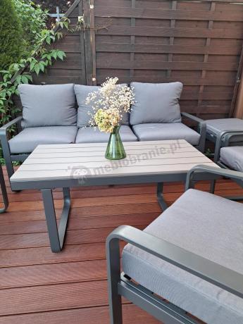 Meble ogrodowe metalowe - sofa 175cm, fotele, pufy i stolik kawowy - Panaon Dining