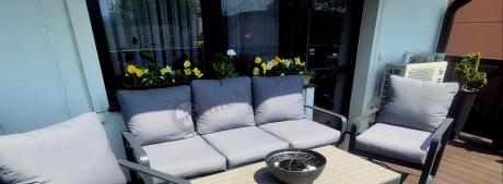 Meble ogrodowe metalowe - sofa 175cm, fotele, pufy i stolik kawowy - Panaon Dining