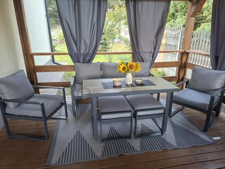 Meble ogrodowe metalowe z wysokim stołem 140x70 - Panaon Dining