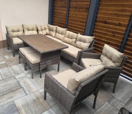 Meble ogrodowe narożne technorattanowe z dwoma fotelami i stołem polywood - Perata Corner Brown