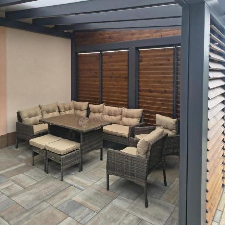 Meble ogrodowe narożne technorattanowe z dwoma fotelami i stołem polywood - Perata Corner Brown