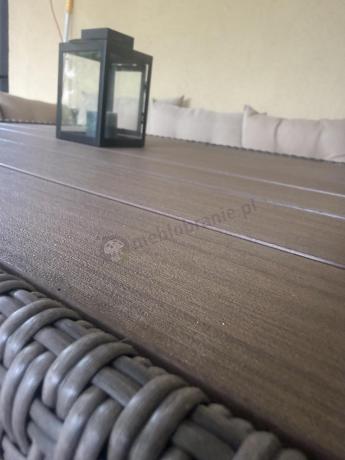 Meble ogrodowe narożne technorattanowe z dwoma fotelami i stołem polywood - Perata Corner Brown