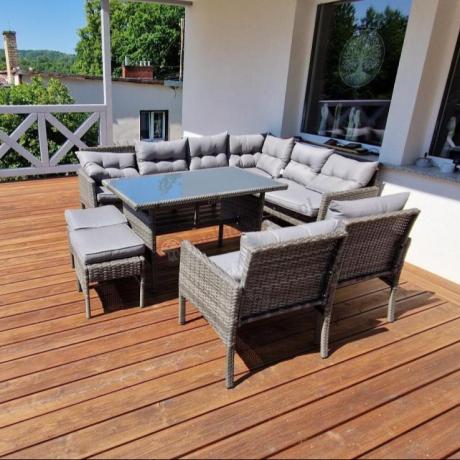 Meble ogrodowe narożne z technorattanu Perata Corner Plus Dark Grey