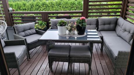 Meble ogrodowe narożne z technorattanu Perata Corner Plus Dark Grey