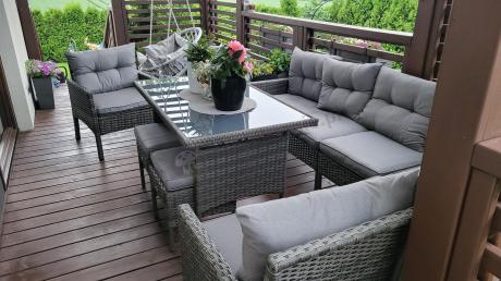 Meble ogrodowe narożne z technorattanu Perata Corner Plus Dark Grey