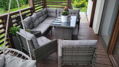 Meble ogrodowe narożne z technorattanu Perata Corner Plus Dark Grey