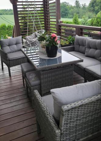 Meble ogrodowe narożne z technorattanu Perata Corner Plus Dark Grey