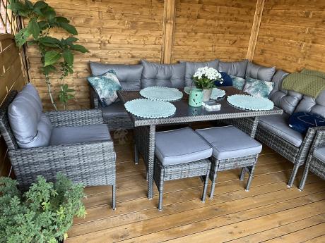 Meble ogrodowe narożne z technorattanu Perata Corner Plus Dark Grey