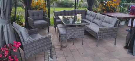 Meble ogrodowe narożne z technorattanu Perata Corner Plus Dark Grey