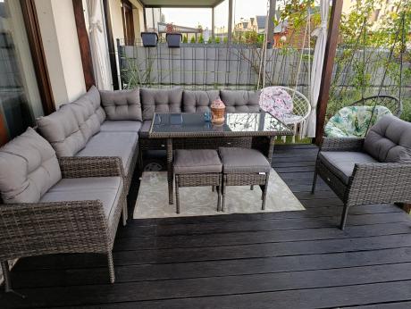 Meble ogrodowe narożne z technorattanu Perata Corner Plus Dark Grey