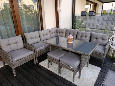 Meble ogrodowe narożne z technorattanu Perata Corner Plus Dark Grey