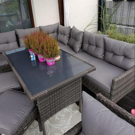 Meble ogrodowe narożne z technorattanu Perata Corner Plus Dark Grey