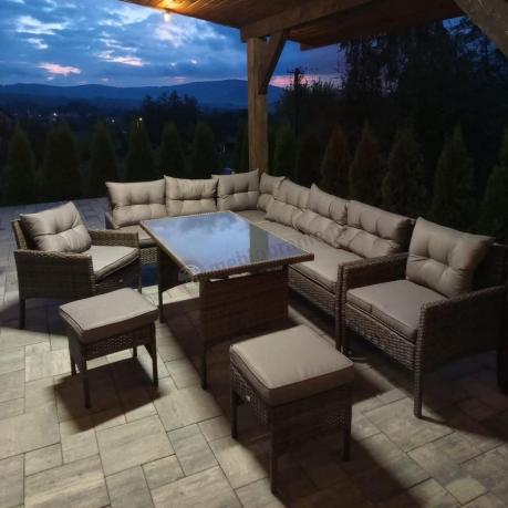 Meble ogrodowe narożne z technorattanu Perata Corner Plus Dark Grey