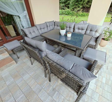 Meble ogrodowe narożne z technorattanu Perata Corner Plus Dark Grey