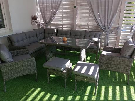 Meble ogrodowe narożne z technorattanu Perata Corner Plus Dark Grey