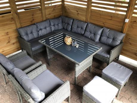 Meble ogrodowe narożne z technorattanu Perata Corner Plus Dark Grey