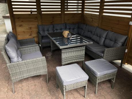 Meble ogrodowe narożne z technorattanu Perata Corner Plus Dark Grey