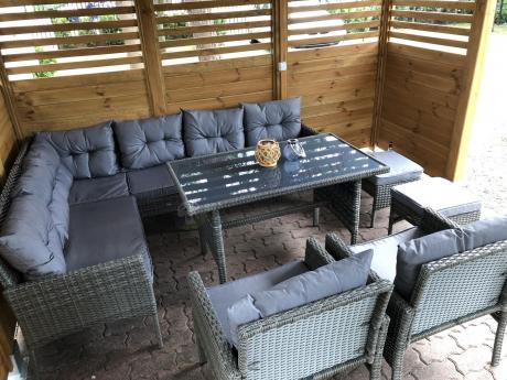 Meble ogrodowe narożne z technorattanu Perata Corner Plus Dark Grey