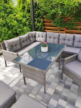 Meble ogrodowe narożne z technorattanu Perata Corner Plus Dark Grey