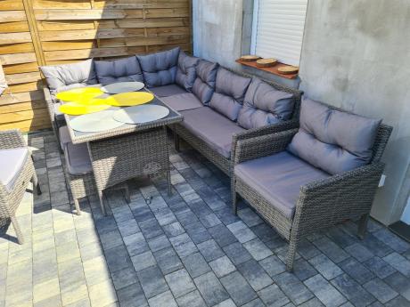 Meble ogrodowe narożne z technorattanu Perata Corner Plus Dark Grey