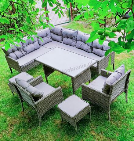 Meble ogrodowe narożne z technorattanu Perata Corner Plus Dark Grey