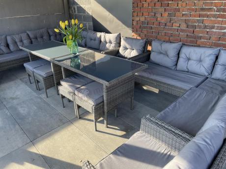 Meble ogrodowe narożne z technorattanu Perata Corner Plus Dark Grey