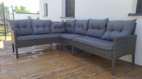 Meble ogrodowe narożne z technorattanu Perata Corner Plus Dark Grey