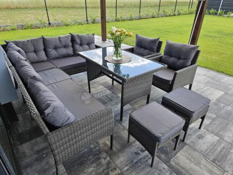 Meble ogrodowe narożne z technorattanu Perata Corner Plus Dark Grey