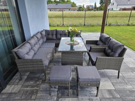 Meble ogrodowe narożne z technorattanu Perata Corner Plus Dark Grey