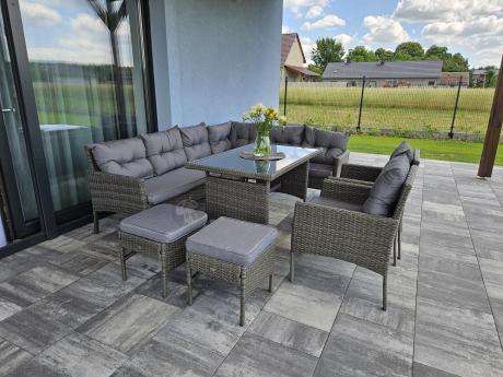 Meble ogrodowe narożne z technorattanu Perata Corner Plus Dark Grey