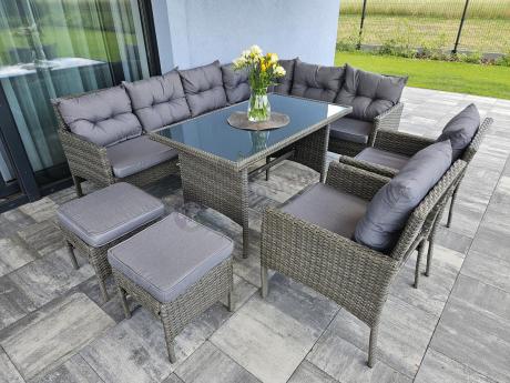 Meble ogrodowe narożne z technorattanu Perata Corner Plus Dark Grey