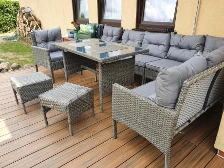 Meble ogrodowe narożne z technorattanu Perata Corner Plus Dark Grey
