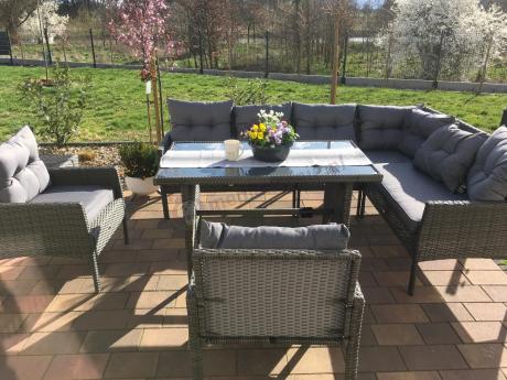 Meble ogrodowe narożne z technorattanu Perata Corner Plus Dark Grey