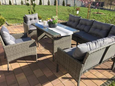 Meble ogrodowe narożne z technorattanu Perata Corner Plus Dark Grey
