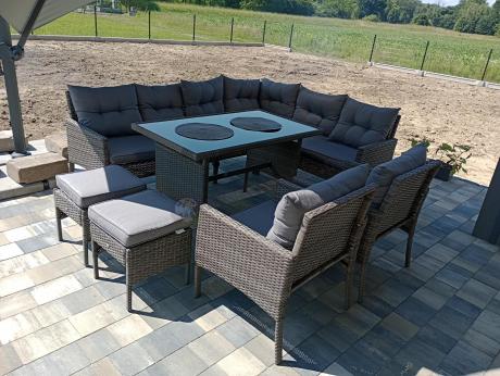 Meble ogrodowe narożne z technorattanu Perata Corner Plus Dark Grey