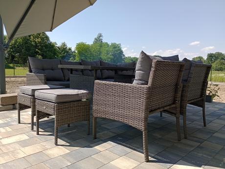 Meble ogrodowe narożne z technorattanu Perata Corner Plus Dark Grey