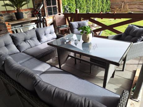 Meble ogrodowe narożne z technorattanu Perata Corner Plus Dark Grey