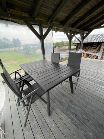 Meble ogrodowe obiadowe dla 8 osób Kantara ze stołem 160-240 cm i składanymi krzesłami
