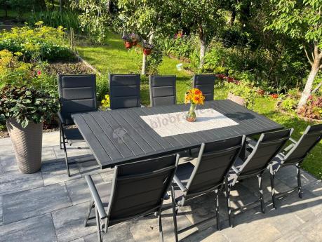 Meble ogrodowe obiadowe dla 8 osób Kantara ze stołem 160-240 cm i składanymi krzesłami