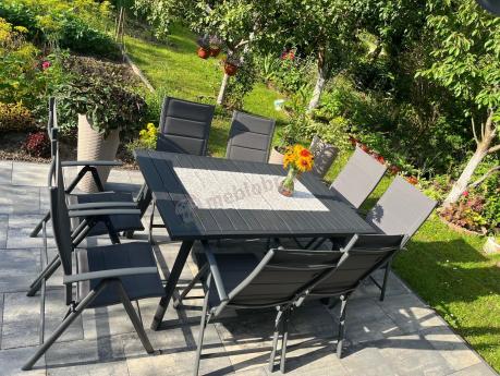 Meble ogrodowe obiadowe dla 8 osób Kantara ze stołem 160-240 cm i składanymi krzesłami