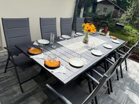 Meble ogrodowe obiadowe dla 8 osób Kantara ze stołem 160-240 cm i składanymi krzesłami