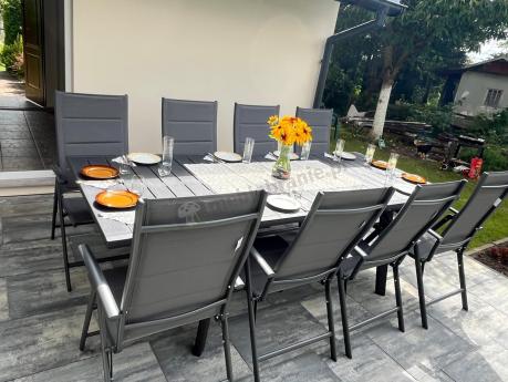 Meble ogrodowe obiadowe dla 8 osób Kantara ze stołem 160-240 cm i składanymi krzesłami