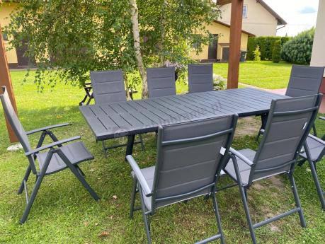 Meble ogrodowe obiadowe dla 8 osób Kantara ze stołem 160-240 cm i składanymi krzesłami
