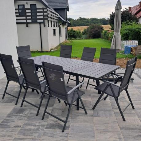 Meble ogrodowe obiadowe dla 8 osób Kantara ze stołem 160-240 cm i składanymi krzesłami