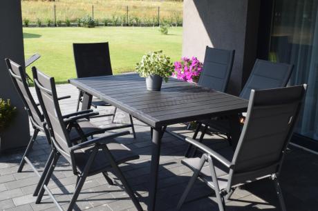 Meble ogrodowe obiadowe dla 8 osób Kantara ze stołem 160-240 cm i składanymi krzesłami
