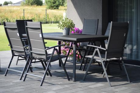 Meble ogrodowe obiadowe dla 8 osób Kantara ze stołem 160-240 cm i składanymi krzesłami
