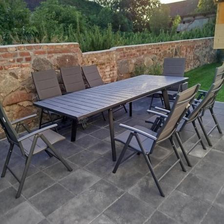 Meble ogrodowe obiadowe dla 8 osób Kantara ze stołem 160-240 cm i składanymi krzesłami
