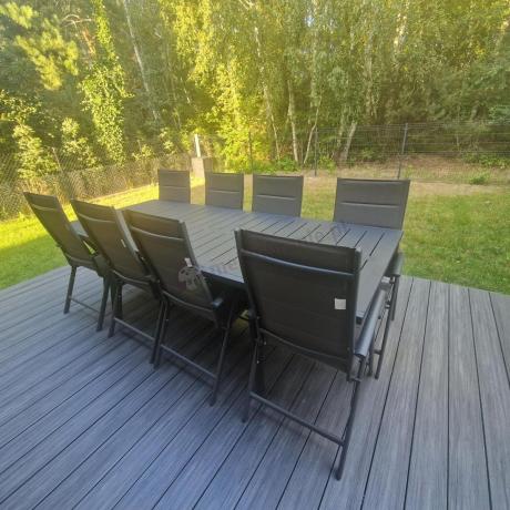 Meble ogrodowe obiadowe dla 8 osób Kantara ze stołem 160-240 cm i składanymi krzesłami