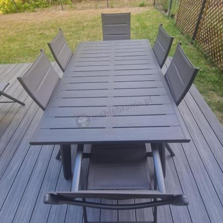 Meble ogrodowe obiadowe dla 8 osób Kantara ze stołem 160-240 cm i składanymi krzesłami